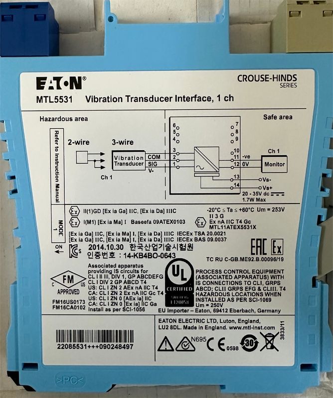 CE 3.3mA MTL5531 Vibration Transducer Interface 2 Wire